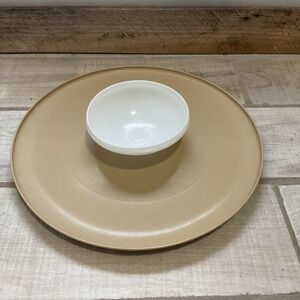 Tupperware #492-2 3 Piece Chip Dip and Serve Yellow Tray and Bowl No Lid